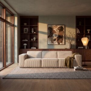 Molly modulsoffa 310 cm i beige manchester  modern soffa med breda armstöd